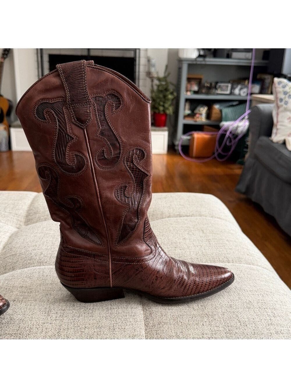 NINE WEST Vintage Women’s Brown Leather Western Cowboy Boots Size 6 - Picture 6 of 13
